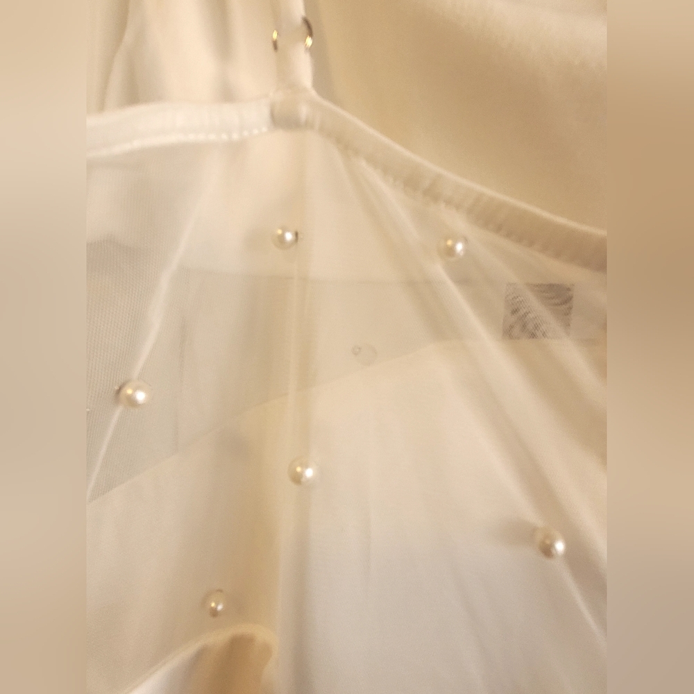 White Spaghetti-Strap Sheath Dress with Mesh Side Detail - Picture 6 of 6